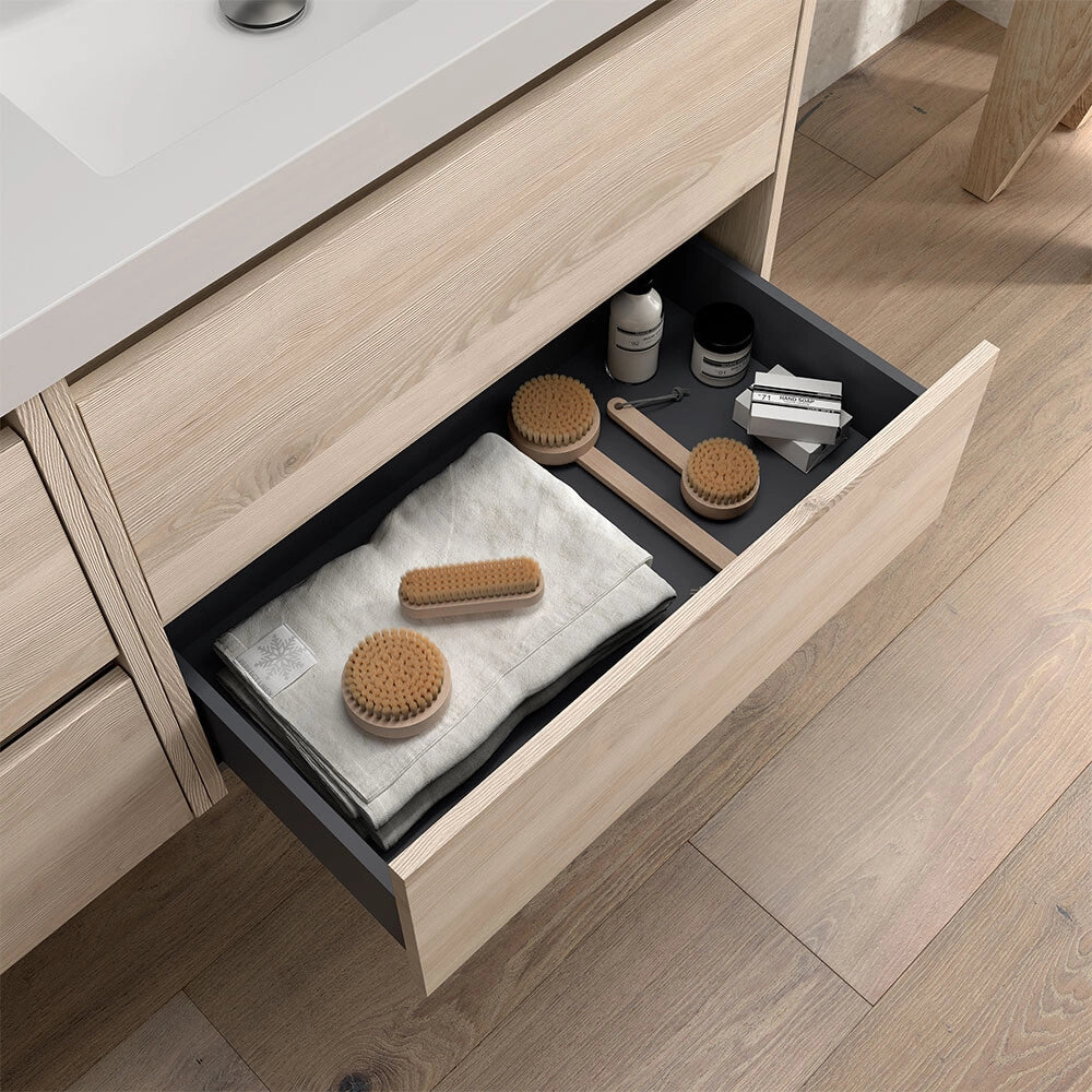 Mobile bagno sospeso 90 cm rovere bali con lavabo ad incasso Gaya