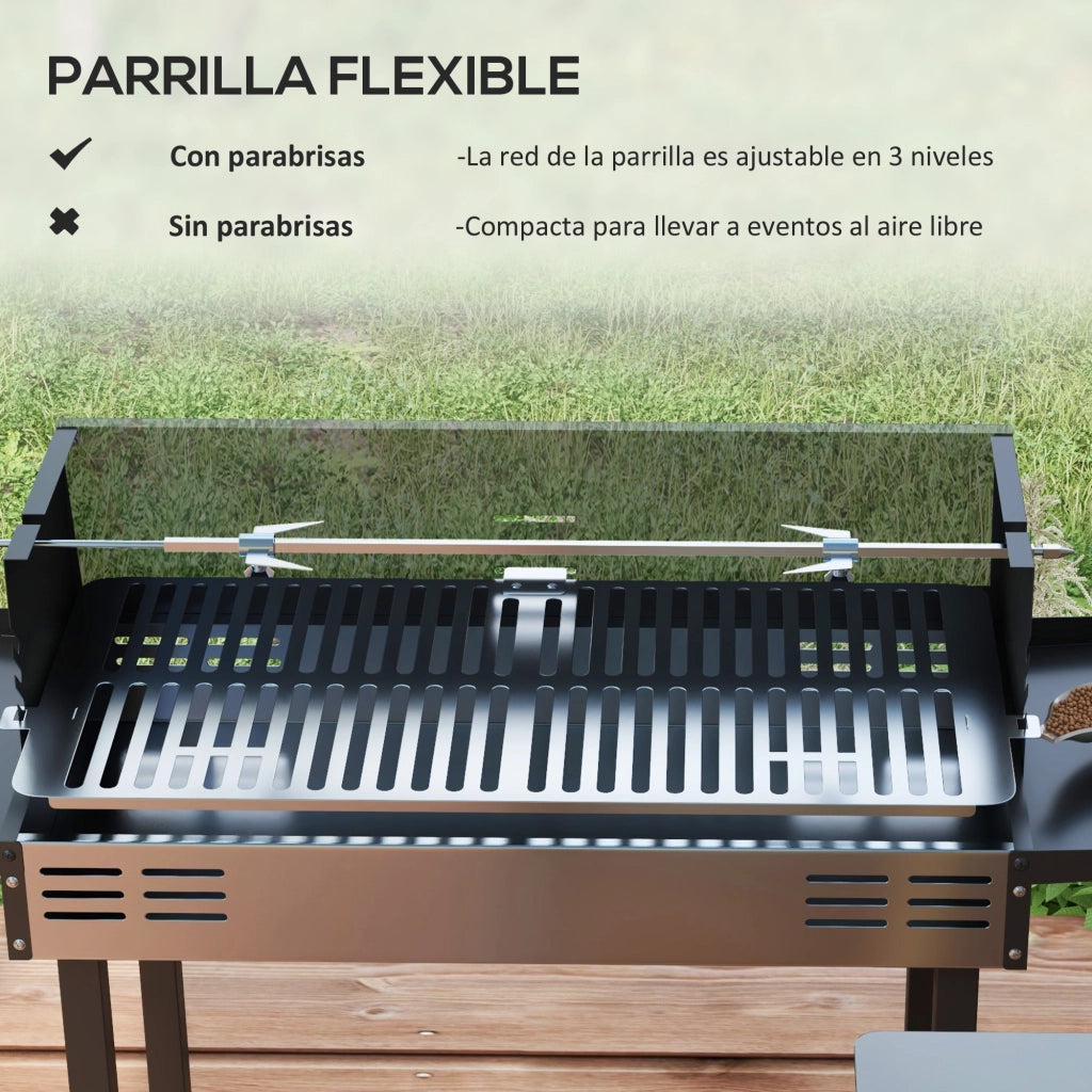Barbacoa Portatile con Girarrosto ¨C zephmum ¨C Grigio 118x32x90 cm