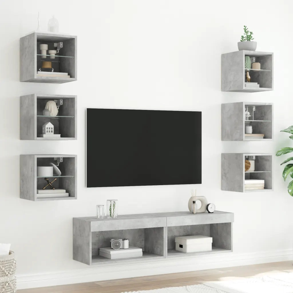 Mobili TV a Muro con LED 8pz Grigio Cemento Legno Multistrato 3216636