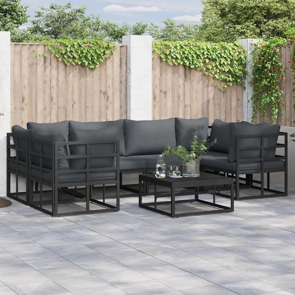 vidaXL Set Divano da Giardino 7 pcs Nero Alluminio