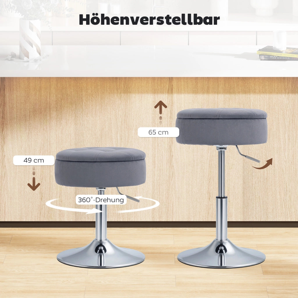 Sgabello da Bar Imbottito con Braccioli e Seduta Girevole ¨C Zephmum ¨C Grigio 39x39x65 cm