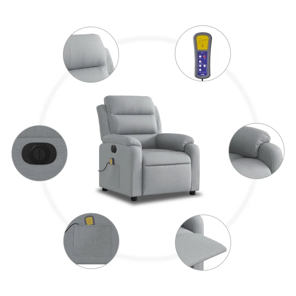 Divano Sedia-Poltrona Reclinabile Massaggio Elettrica Grigio Chiaro Tessuto 362917