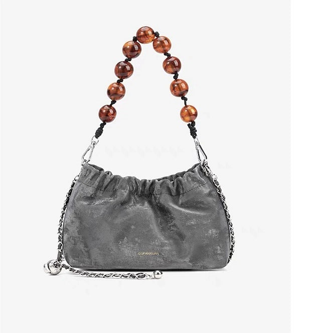 Borse a tracolla grandi e alla moda in vera pelle, colore grigio.