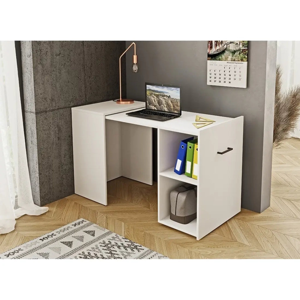 Scrivania pieghevole per piccoli spazi, collezione FLIP, colore bianco.