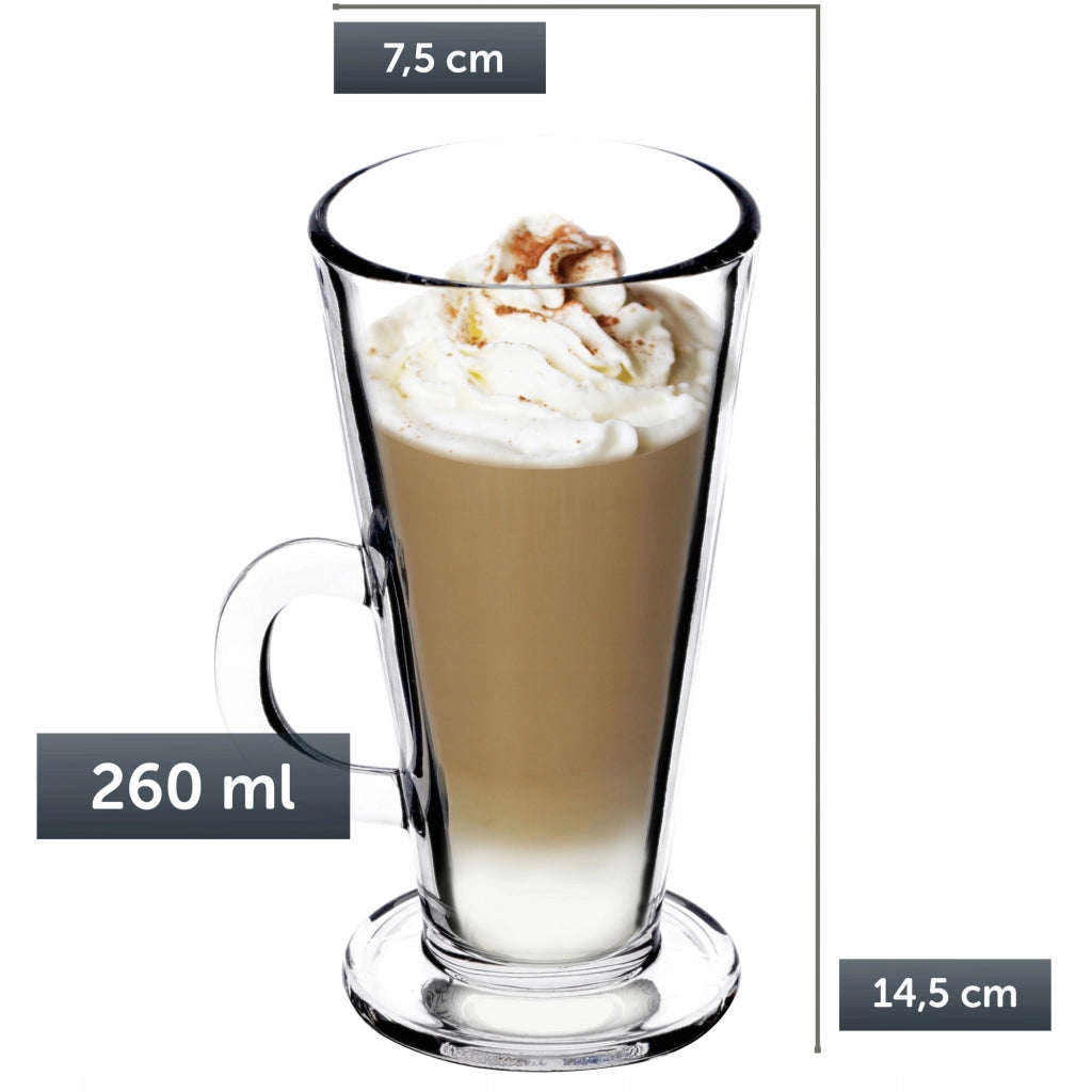 Set di 6 bicchieri da caffè, tè e latte KADAX da 260 ml con manico.