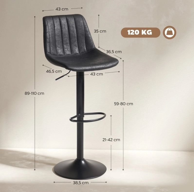 Set di 2 sgabelli da bar 43x46,5x110 cm nero – altezza regolabile, schienale