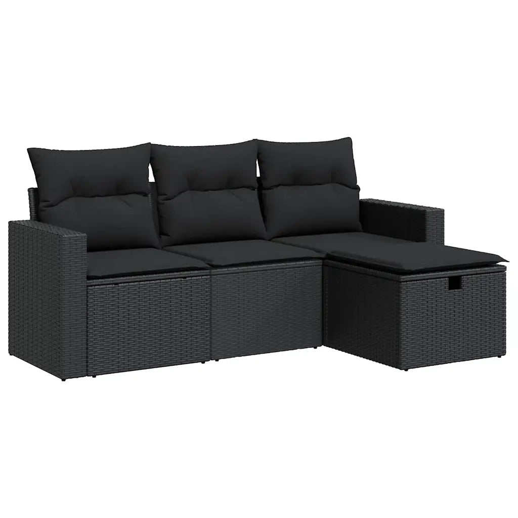 Set Divani da Giardino 4 pz con Cuscini Nero in Polyrattan