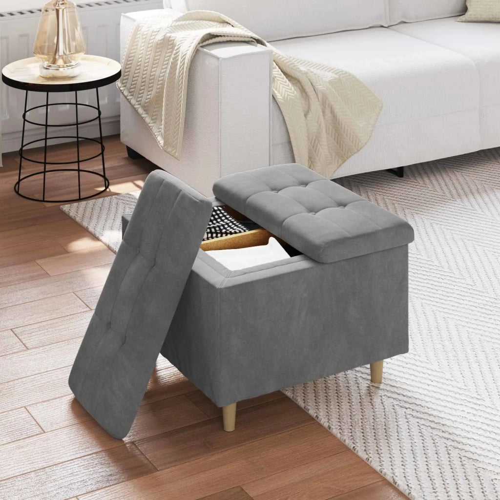 Pouf contenitore Grigio scuro 60 x 60 x 45 cm Velluto 876826