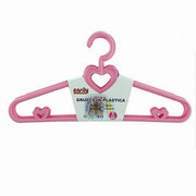 Trade Shop - Set 5 Pz Grucce Stampelle Con Cuori Appendiabiti In Plastica Rosa Vestiti 87679 -