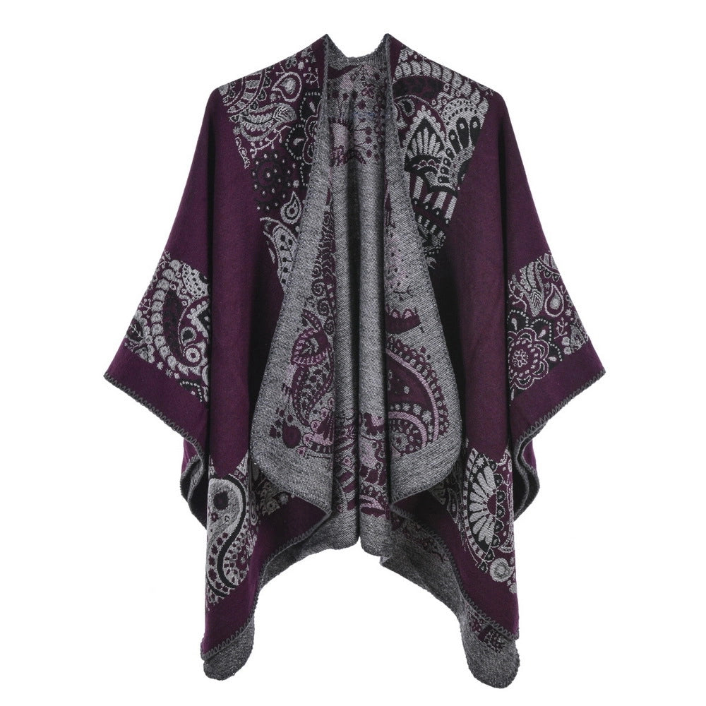 Sciarpa da donna, scialle, in cashmere, spesso, caldo, reversibile, mantellina divisa