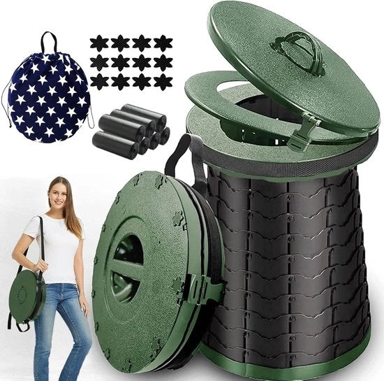 Porta sanitario portatile per campeggio - 800 lbs capacità, 50 cm altezza regolabile con 7 sacchetti di rifiuti - Porta sanitario per adulti pieghevole XXL