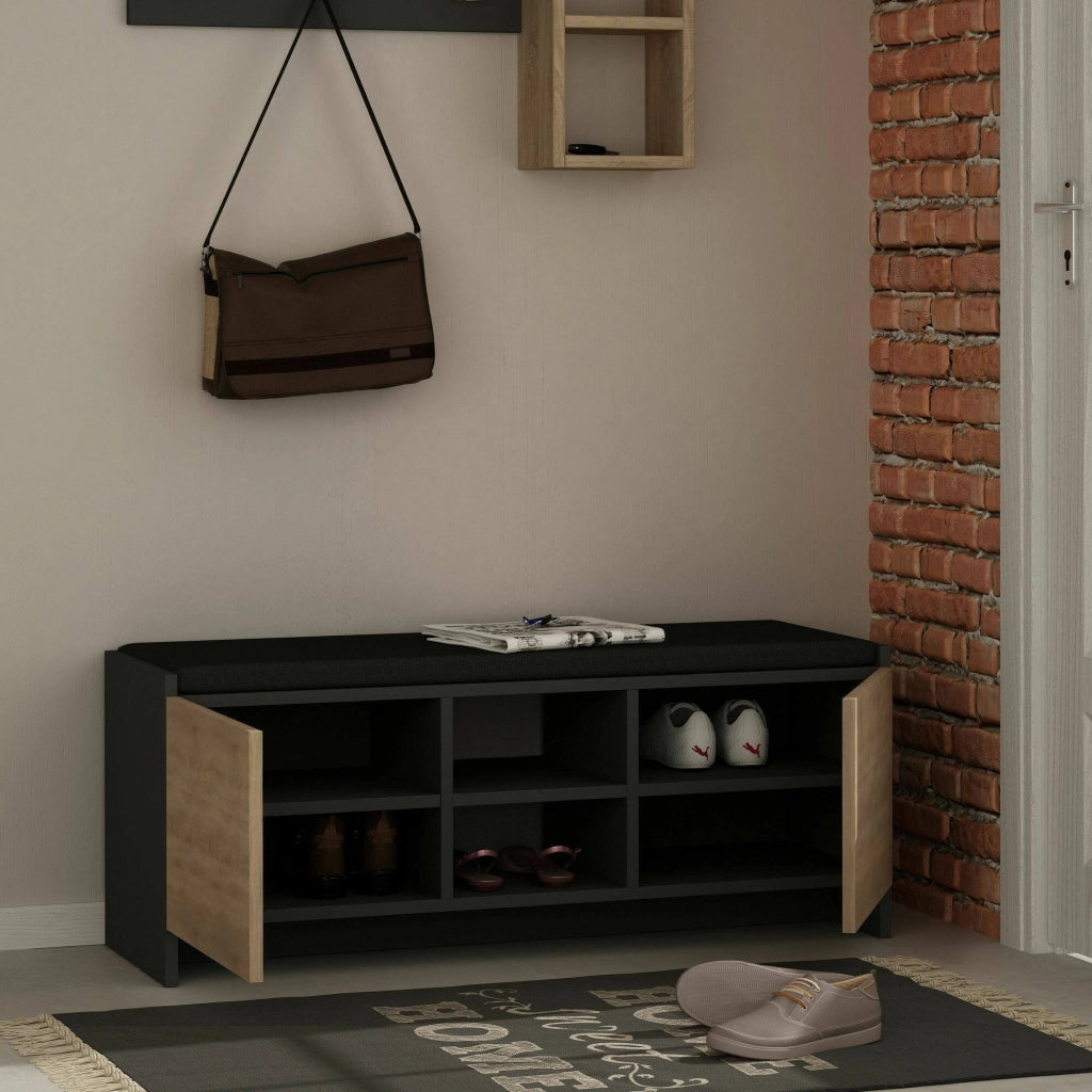 Scarpiera Axar, Mobile portascarpe, Armadio da ingresso multiuso, Mobiletto per calzature, 110x37h43 cm, Antracite e Rovere