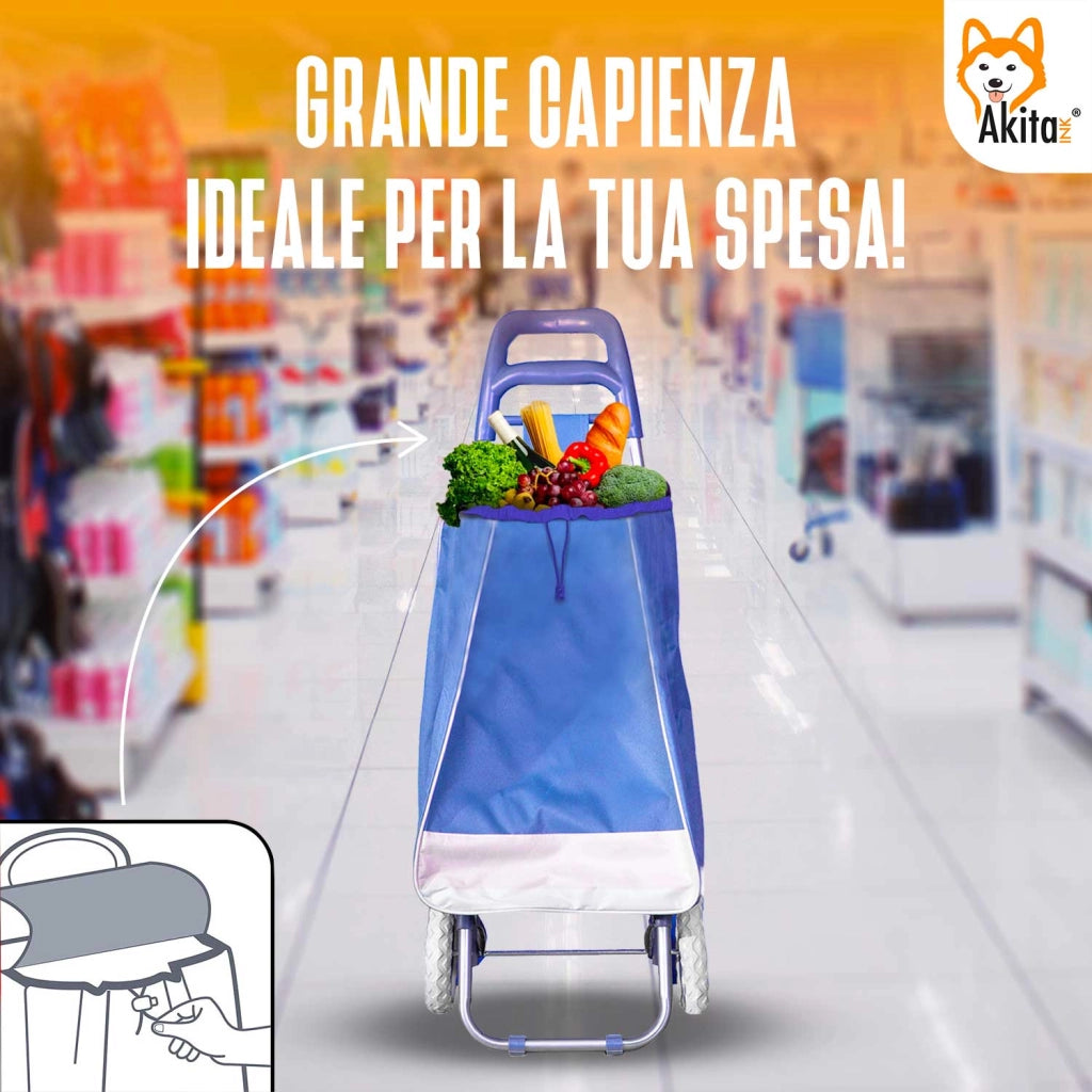 Akitaink Trolley Spesa 42L Tasca Zip Antipioggia