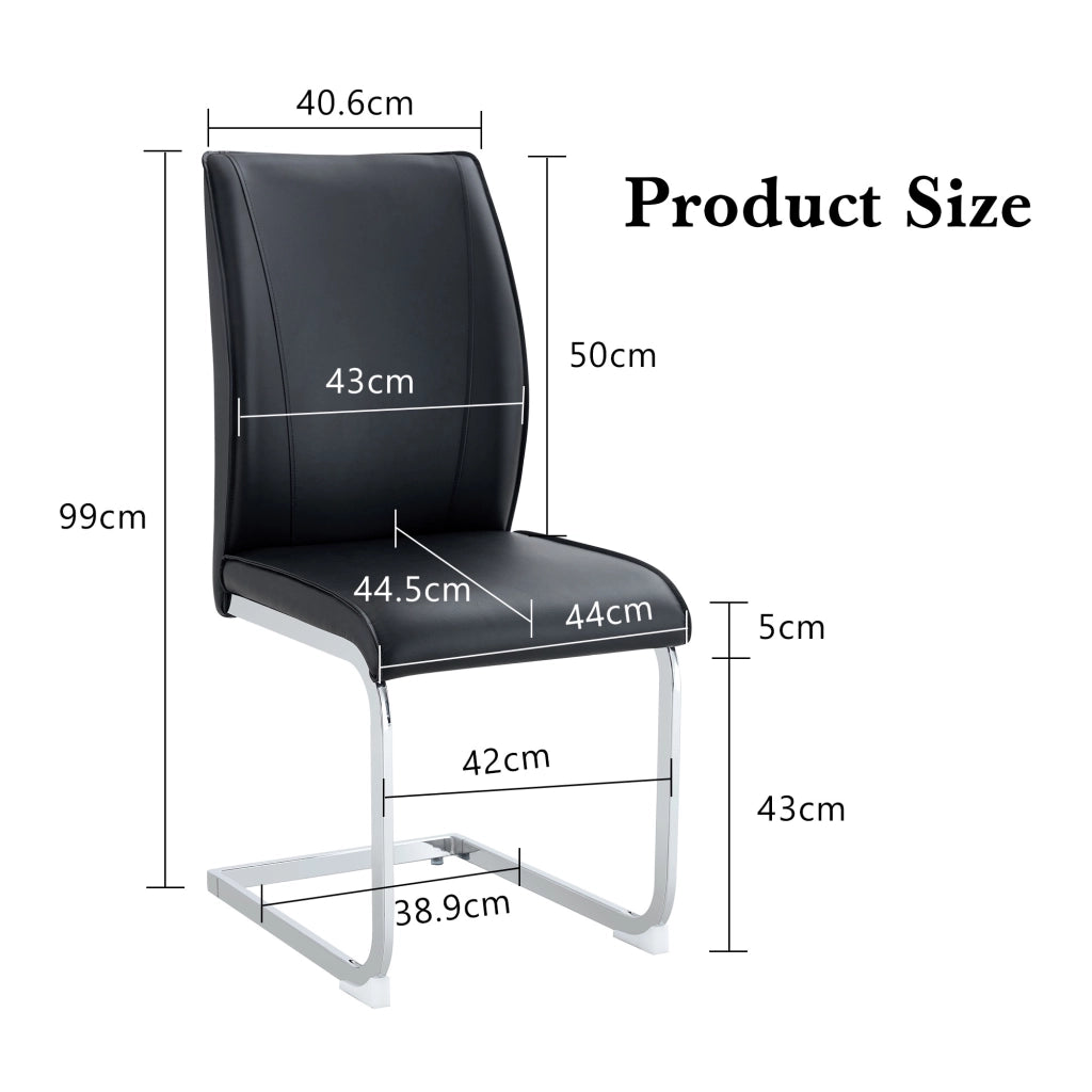 Sedie da Pranzo in Ecopelle ¨C MINIMAL ¨C Nero, Gambe in Metallo Argento, Set 4 Pezzi