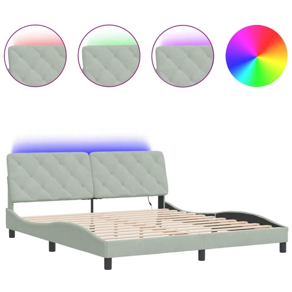 Giroletto con LED senza Materasso Grigio Chiaro 180x200 cm in Velluto