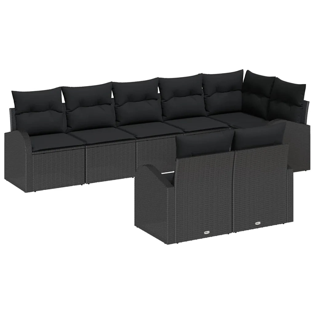 Set Divano da Giardino con cuscino 8 pcs Nero polyrattan
