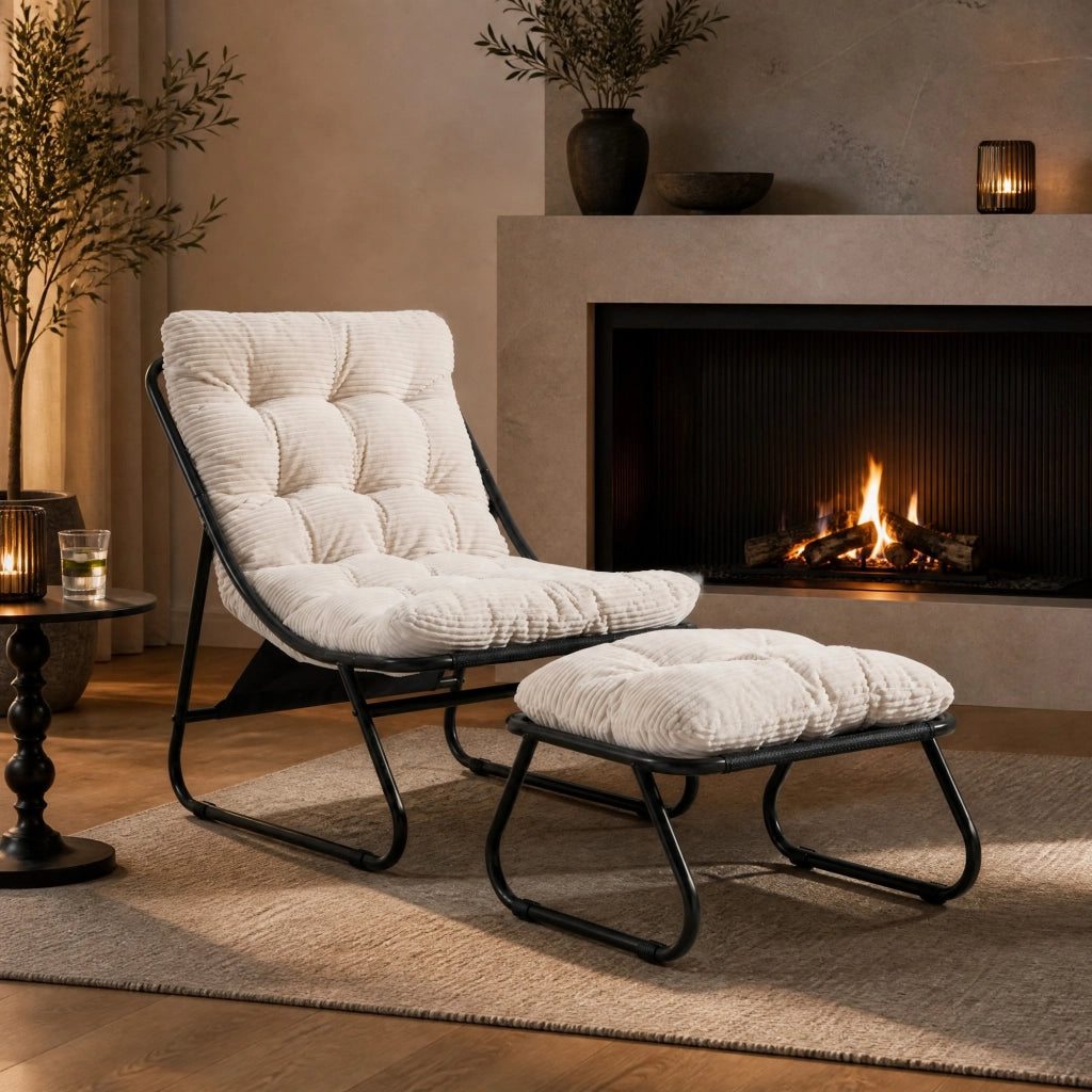 SEDIA Lounge da esterno con pouf 65x78x86 cm acciaio bianco