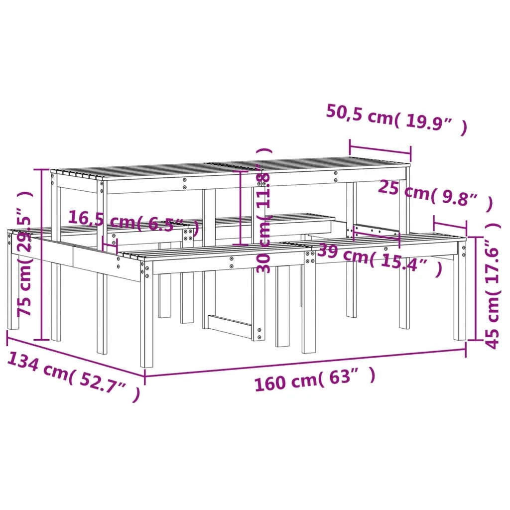 Tavolo da Picnic Marrone Cera 160x134x75 cm Legno Massello Pino 844648