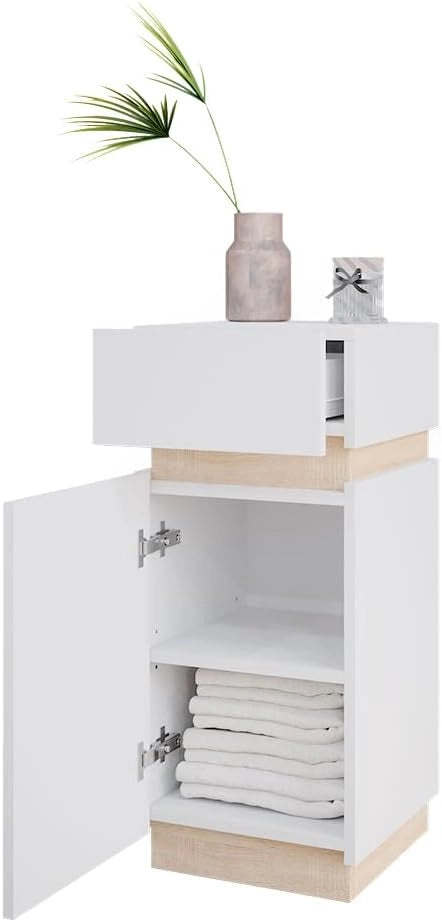 Mobiletto bagno Gloria, Bianco, 33 x 75.5 cm con anta e cassetto, con apertura per sifone e compatibile con la serie Gloria