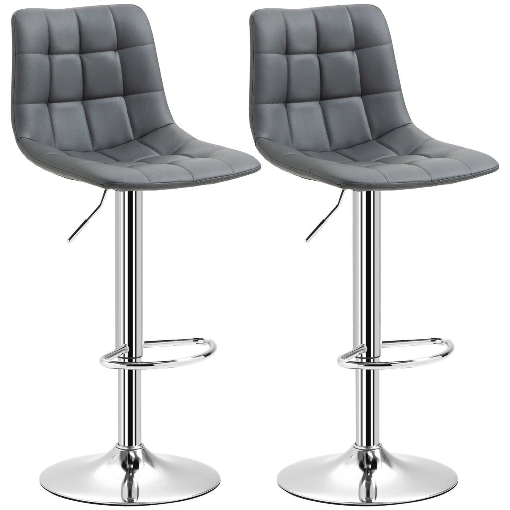 Set 2 Sgabelli da Bar Girevoli in Similpelle con Schienale e Poggiapiedi, 42x45x89-110cm, Grigio