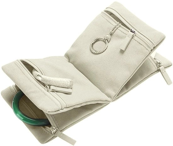 Organizzatore di gioielli con cerniera - Organizzatore di gioielli per donne, borsa di display pieghevole per gioielli, contenitore di conservazione per collane, orecchini, anelli, bracciali - Beige