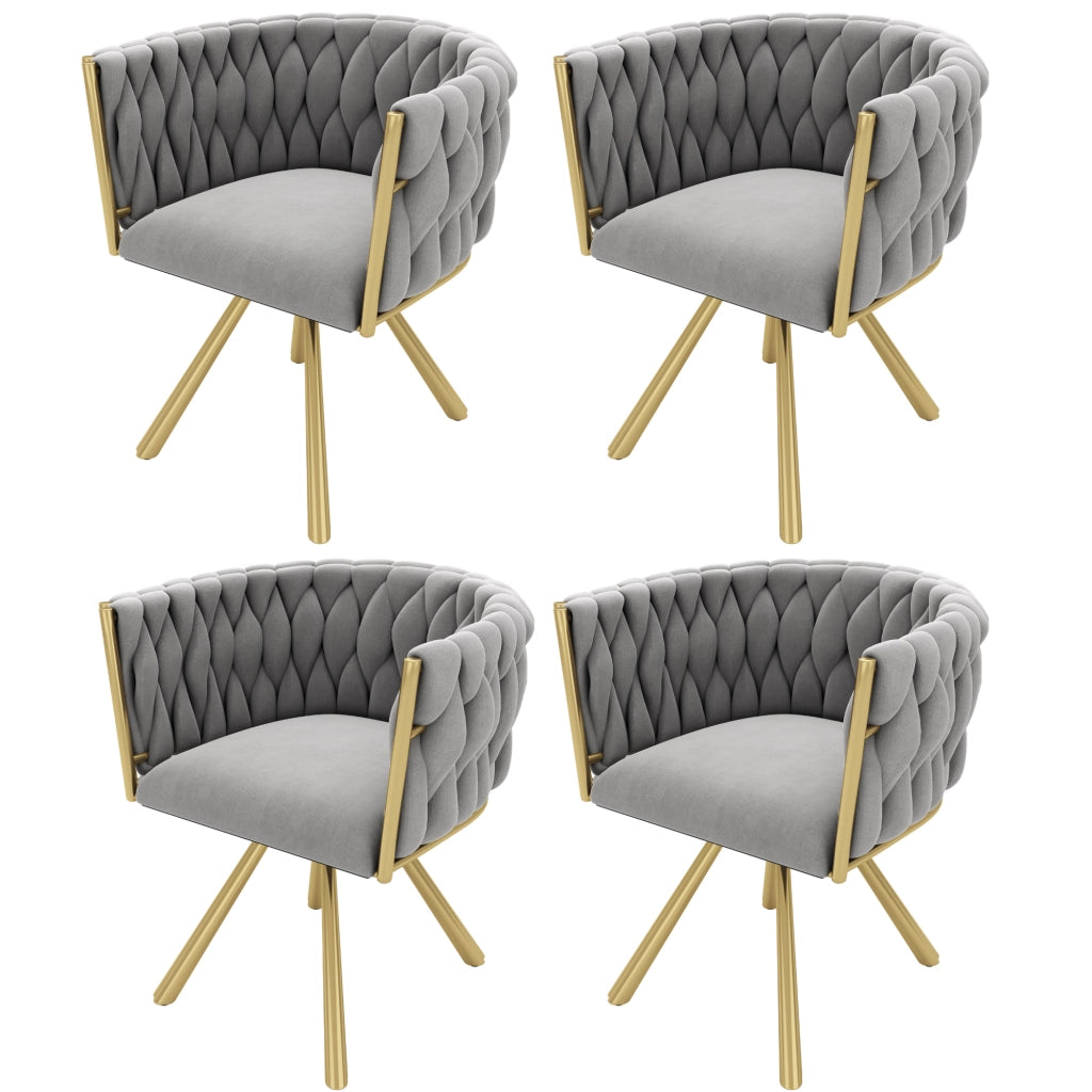 Sedia da Pranzo Girevole in Velluto ¨C MINIMAL ¨C Grigio e Oro, Gambe in Metallo, Set 4 Pezzi