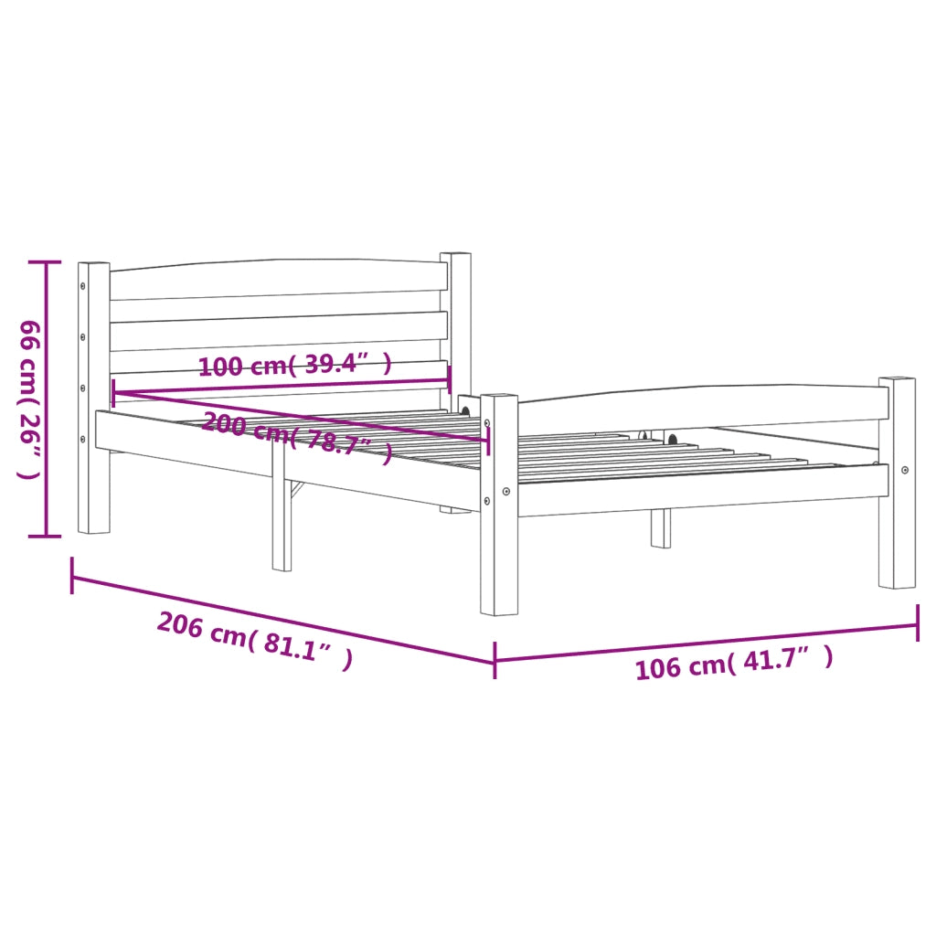 Giroletto senza Materasso-Struttura Letto 100x200 cm in Legno Massello di Pino 683544