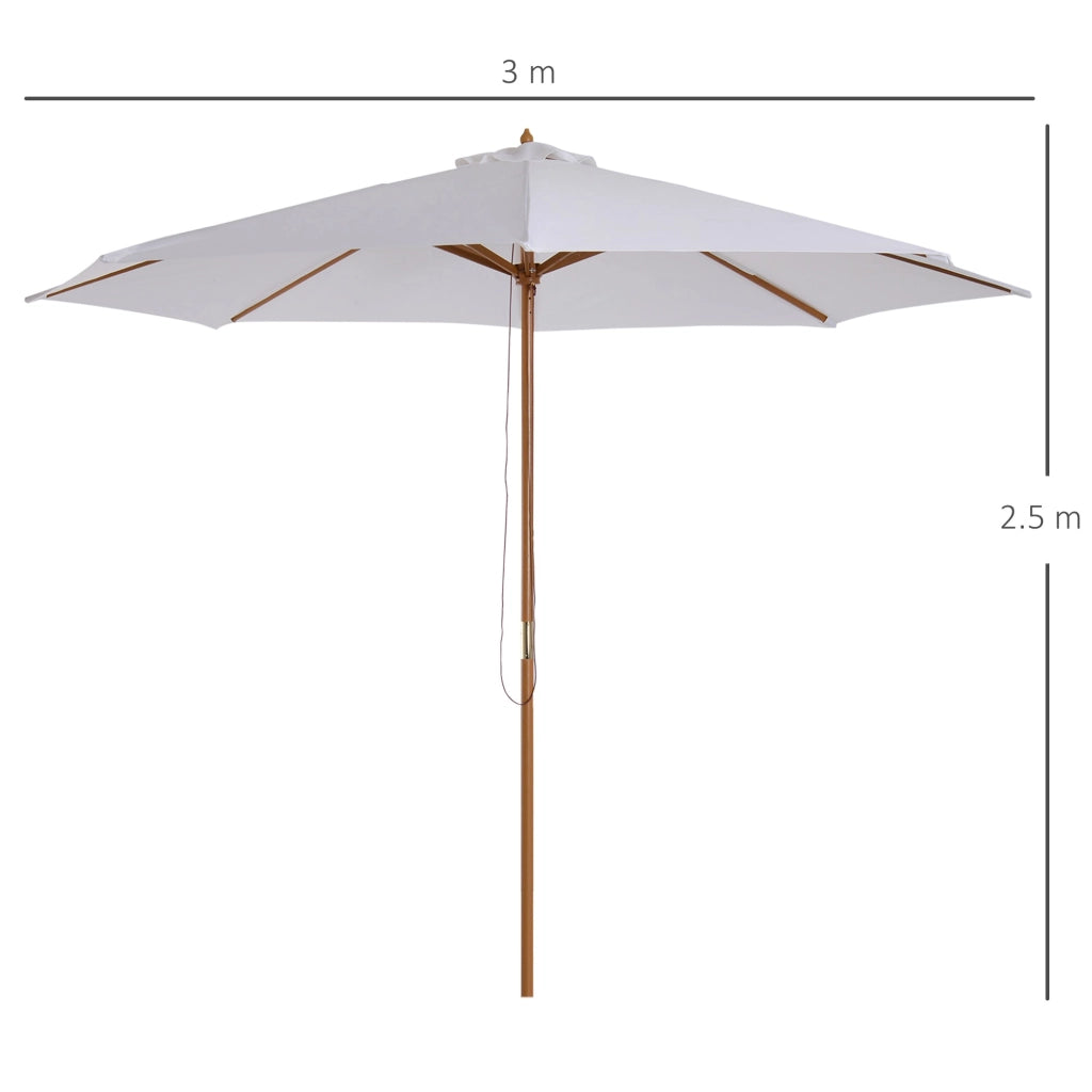 Ombrellone da Giardino Ø3 m Palo Ø38 mm in Legno Bianco