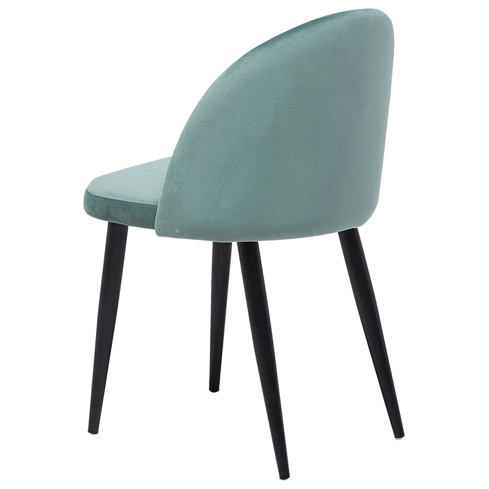 Set di 2 sedie da pranzo in tessuto di velluto verde menta moderno design retrò gambe oblique nere