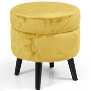 Pouf Contenitore Sgabello Cassapanca Poggiapiedi Tessuto Velluto Mostarda 37x40