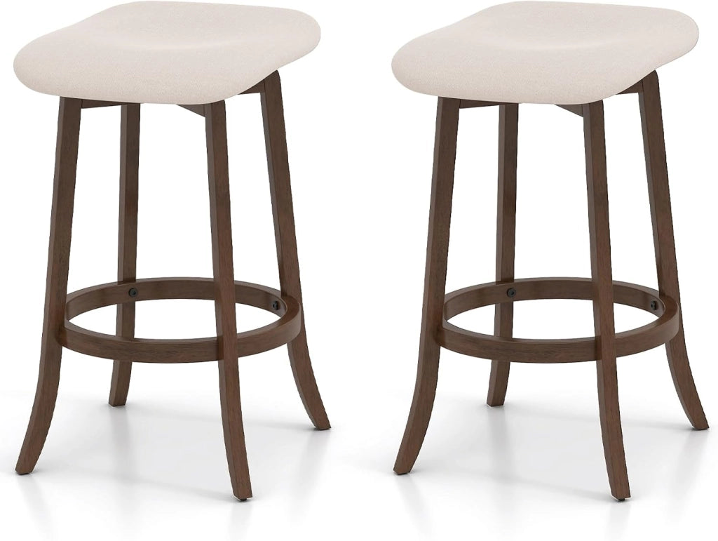 Set di 2 Sgabelli da Bar Girevoli, Sgabelli da Bar senza Schienale di 74 cm con Sedili Imbottiti e Gambe in Legno Massello, Sedie per Isola Cucina con Poggiapiedi per Sala da Pranzo
