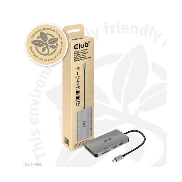 Club3d csv-1593 hub di interfaccia usb 3.2 gen 1 (3.1 gen 1) type-c 16200 mbit/s metallico