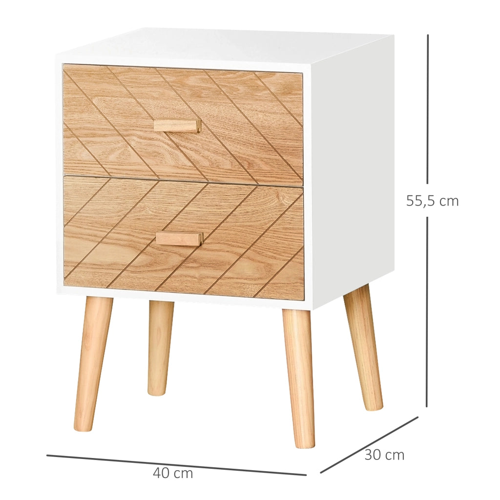 Comodino con 2 Cassetti ¨C Zephmum ¨C 40x30x55,5 cm Bianco e Naturale