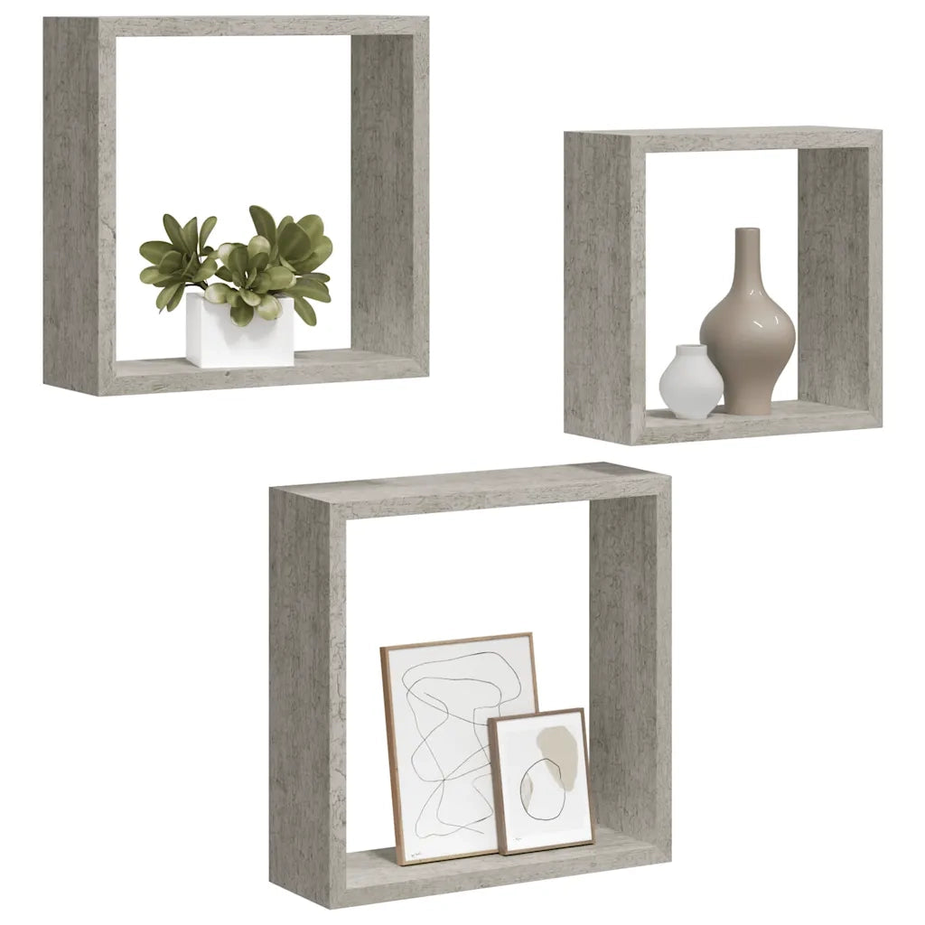 Mensole a Cubo da Parete 3 pz Grigio Cemento 326721
