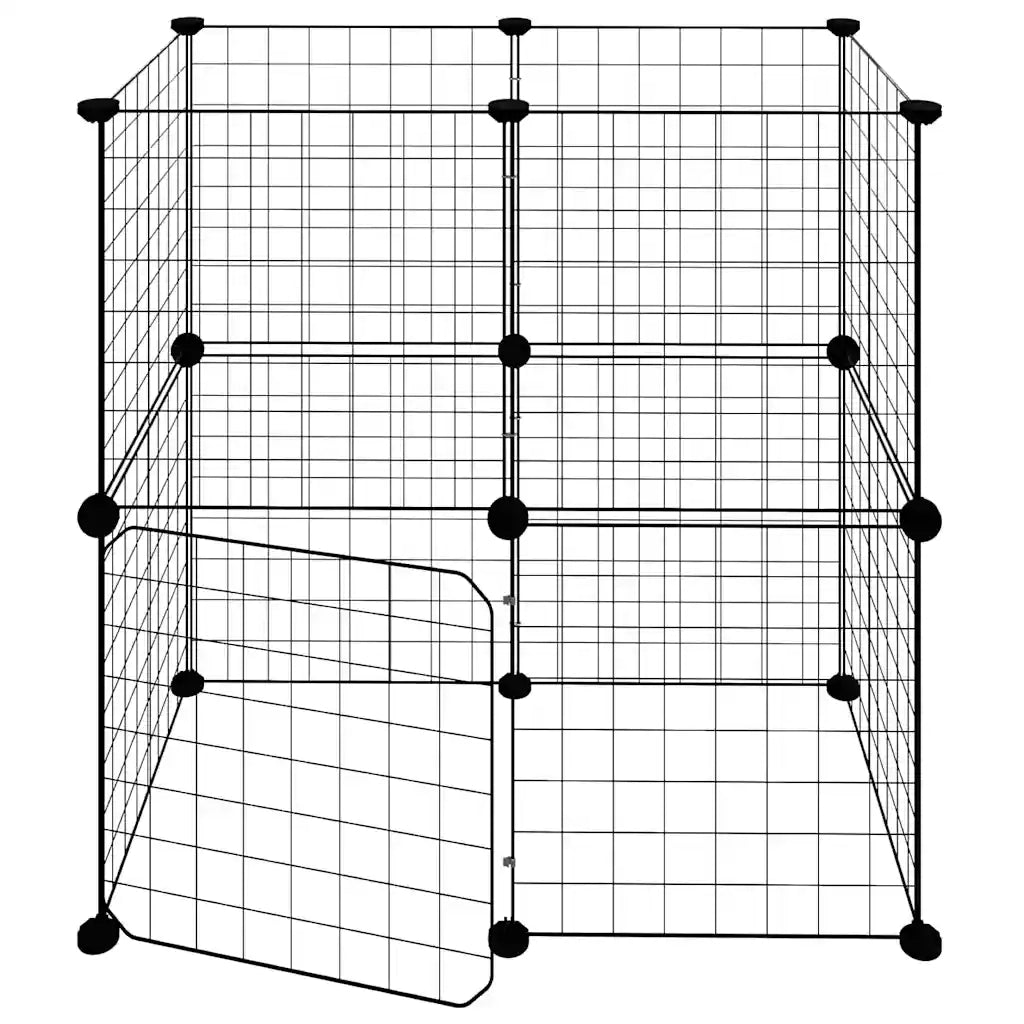 Gabbia per Animali 12 Pannelli con Porta Nero 35x35 cm Acciaio 3114033
