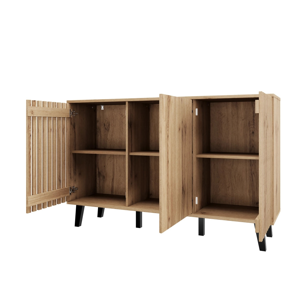 Credenza con 3 ante e 6 vani per soggiorno e ingresso in truciolare 150×40×95 cm rovere naturale
