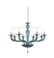 LAMPADARIO VILLA VETRO E METALLO 8 LUCI OTTANIO E CROMO ATTACCO E14 D.82CM