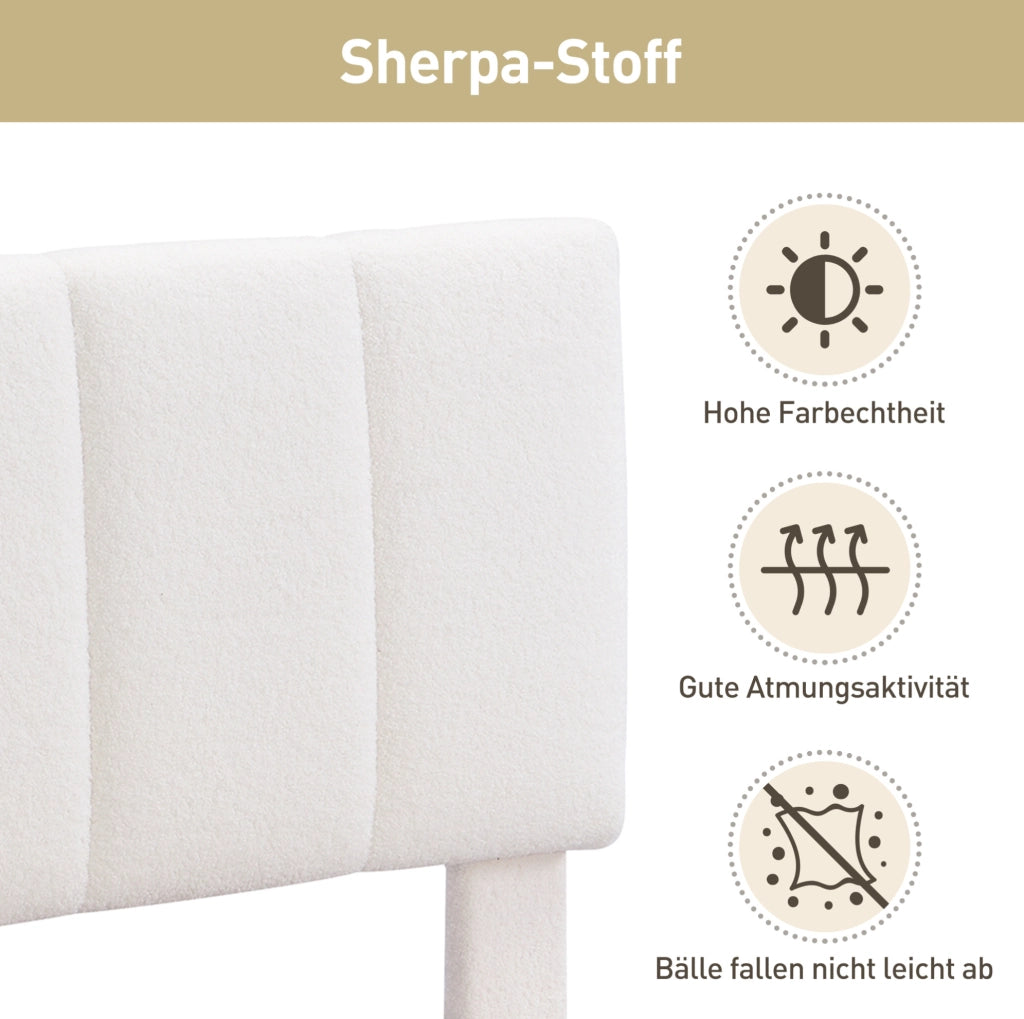 Letto imbottito 140x190 cm in tessuto Sherpa beige con rete a doghe e piedi in ferro