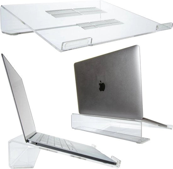 Scaffale per laptop in acrilico con vani di ventilazione per laptop da 10" a 17" - Sostenibile e trasparente