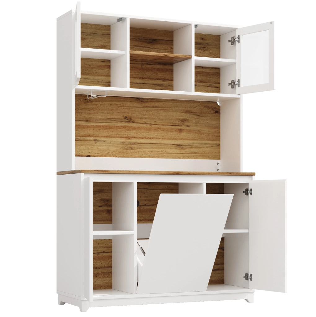 Credenza 120x40x180 cm con LED; ante in acrilico; MDF e metallo; bianco