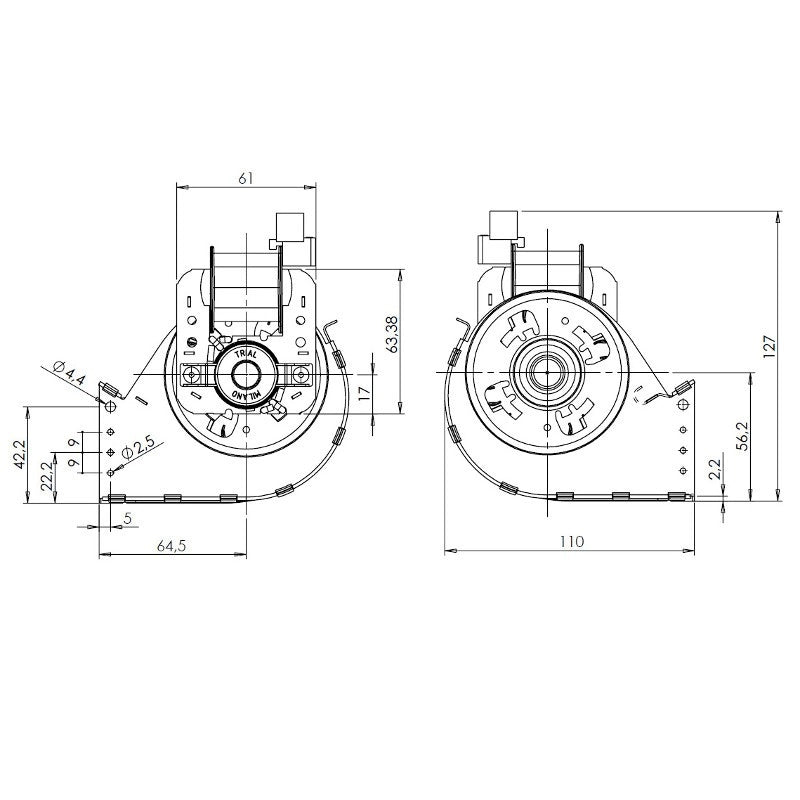 Ventilatore tangenziale Trial THS24B5 011 TFA665 D2 per Stufa a Pellet Lungo 319mm Bocchetta 244x49mm