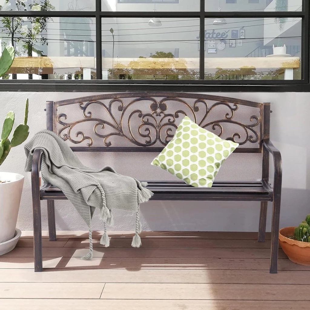 Panchina da Giardino in Metallo e Ferro, Portata fino a 280 kg, Resistente alle Intemperie, Panchina Da Esterno e Interno per Balcone, Cortile, Terrazza, 127 x 60 x 85 cm