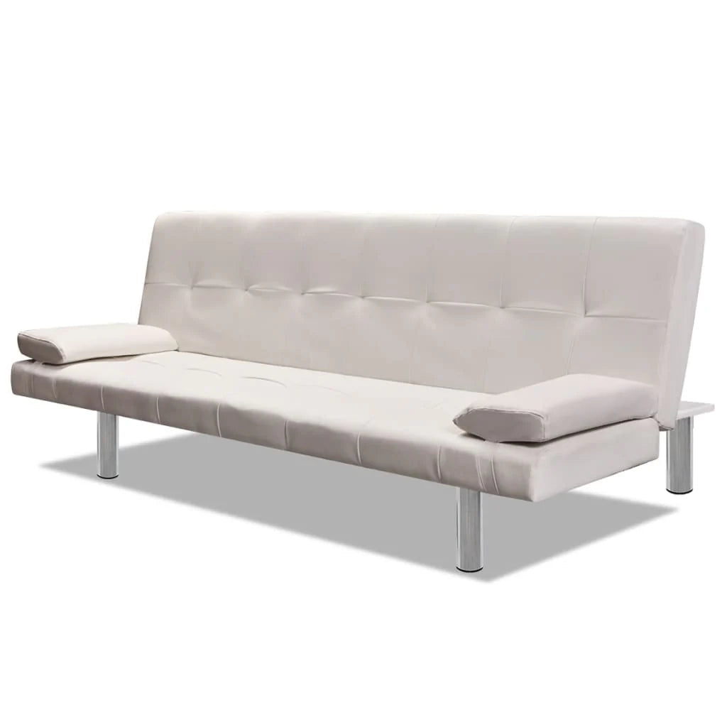 Divano letto regolabile con due cuscini in similpelle bianco crema 02_0019535