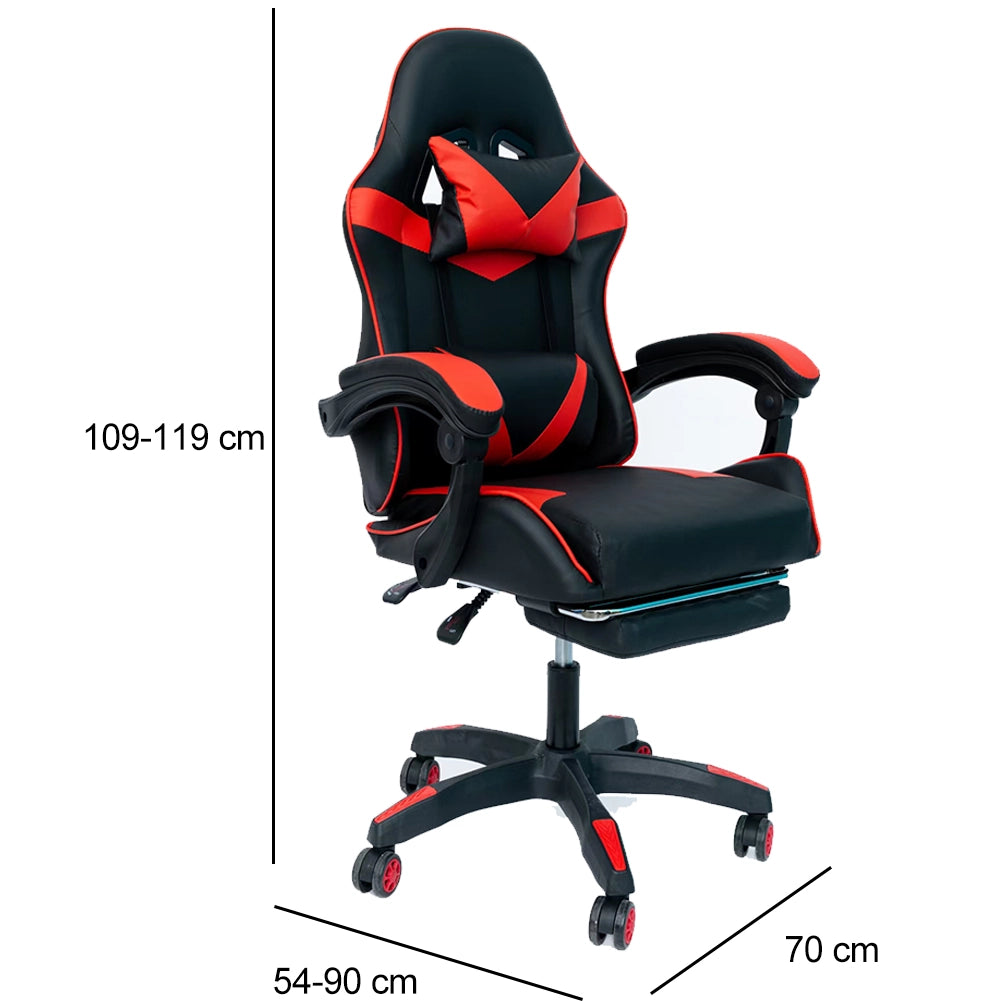 Sedia Gaming da Scrivania con Poggiapiedi e Cuscino Lombare e Cervicale Rosso