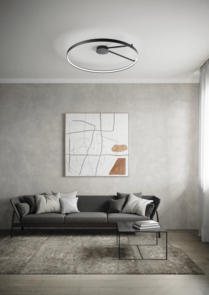 ANELLO LAMPADA DA  SOFFITTO NERO VERNICIATO DIAM.109cm 3000K 4258LM 65W  DIMMERABILE DALI