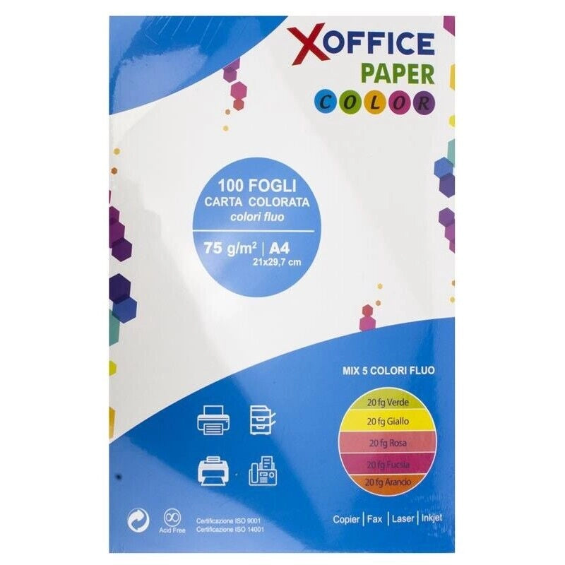 CARTA A4 75 GR 100 FOGLI CARTA  COLORATA FLUO