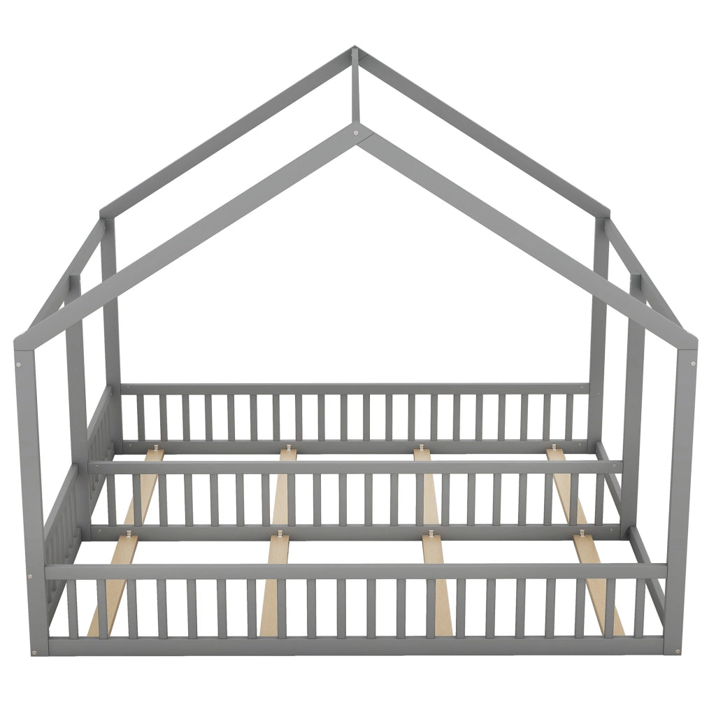 Letto per bambini 2 in 1 90x200 cm a casetta; grigio; in pino e MDF