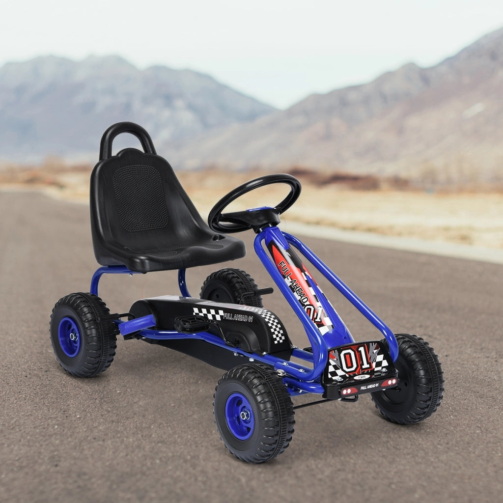 Go kart giocattolo con sedile regolabile e freno a mano stabile, Go kart a pedali robusti sicuri per bambini Blu-Go Kart