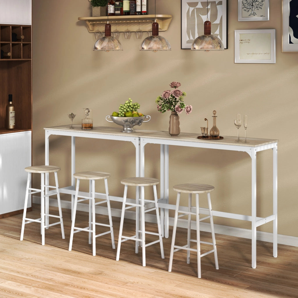 Tavolo alto da cucina con sgabelli - Xylo - Telaio acciaio stile industriale naturale e bianco