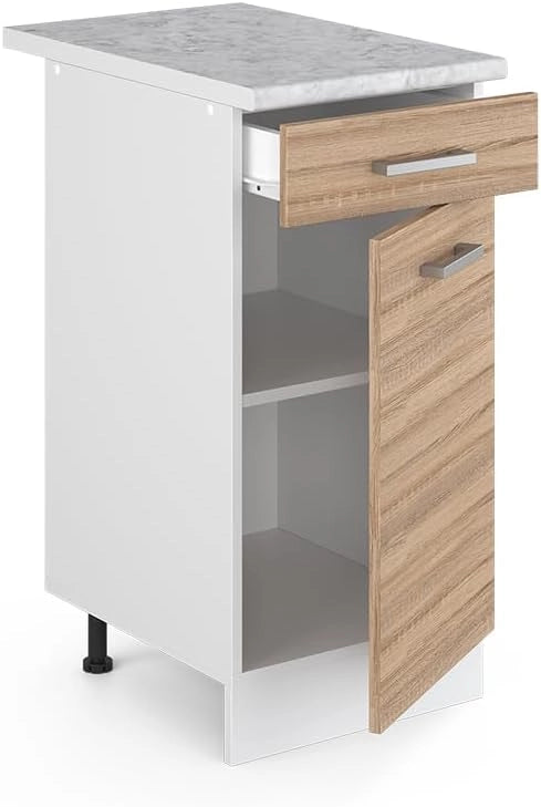 Mobiletto base per cucina R-Line, Sonoma, 40 cm, PL Marmo, per la libera combinazione all'interno di sistemi cucina modulari